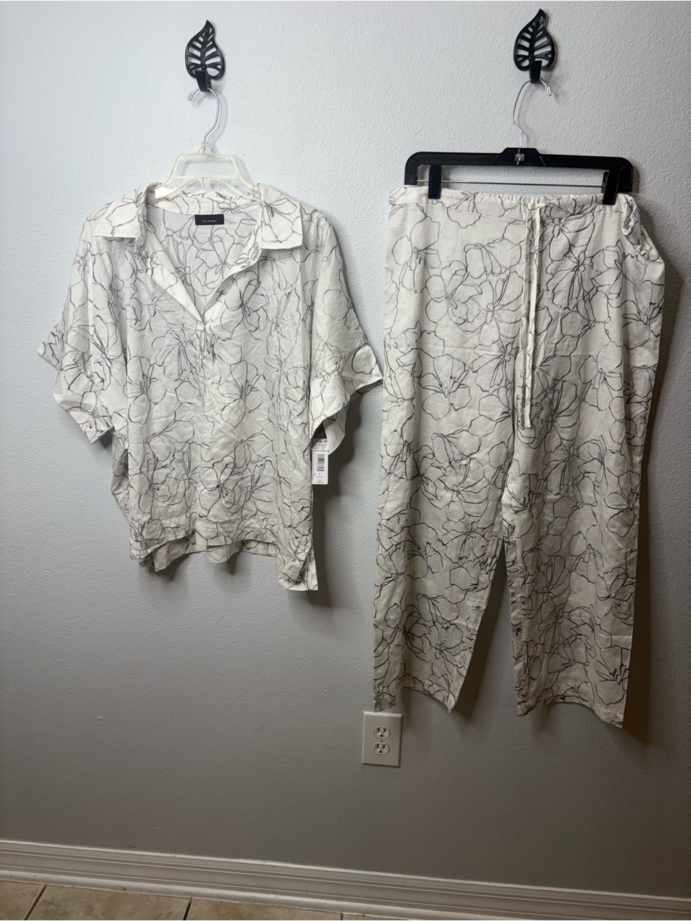 Natori Size Large Lily Sateen Cotton Pajama Set NWT